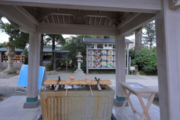 Morito Daimyojin Shrine Coastal shrine famed for sunset views of Mount Fuji and a torii gate built on a rocky outcrop at sea in Hayama, Kanagawa, Japan