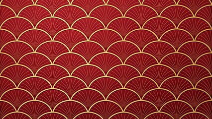 Gold Dragon Scale Repeat Pattern on Red Background, Modern Vector Design