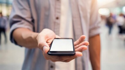 A person is holding a smartphone in a bright, blurred environment, suggesting a busy and modern lifestyle.