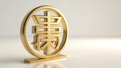 Golden Fu Symbol 3D Sculpture Isolated