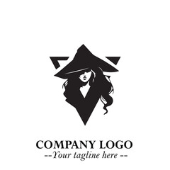 Mystical Black Witch Logo Symbol on White Background for Modern Magical Branding Design Effects