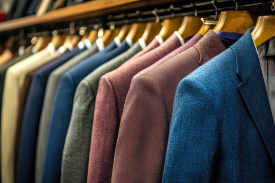 A vibrant clothing store with a variety of suits and dresses, each showcasing a unique blend of colors and textures.
