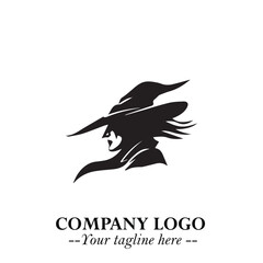 Mystical Black Witch Logo Symbol on White Background for Modern Magical Branding Design Effects