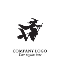 Mystical Black Witch Logo Symbol on White Background for Modern Magical Branding Design Effects