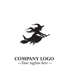 Mystical Black Witch Logo Symbol on White Background for Modern Magical Branding Design Effects