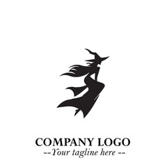 Mystical Black Witch Logo Symbol on White Background for Modern Magical Branding Design Effects