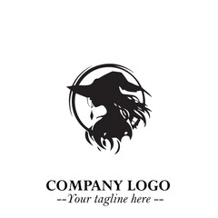 Mystical Black Witch Logo Symbol on White Background for Modern Magical Branding Design Effects