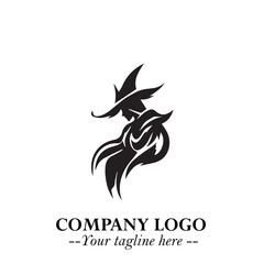 Mystical Black Witch Logo Symbol on White Background for Modern Magical Branding Design Effects