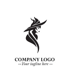 Mystical Black Witch Logo Symbol on White Background for Modern Magical Branding Design Effects