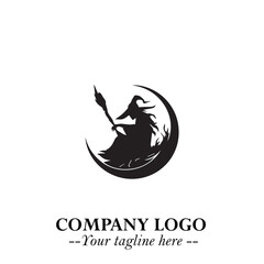 Mystical Black Witch Logo Symbol on White Background for Modern Magical Branding Design Effects