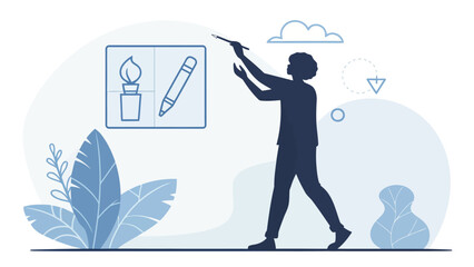 Inspiring designer crafting vision with artistic tools, shaping creative ideas and innovative concepts beautifully