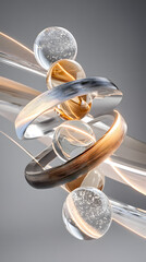 luxury icy glow fine art texture Abstract design with metallic rings and spheres. macro frozen crystal sculpture detail blue luminous ice abstract background