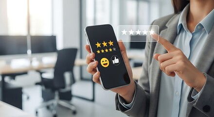 Customer giving a five star rating and positive feedback on a smartphone screen