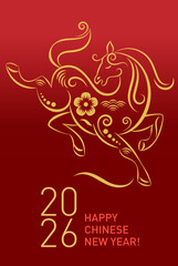Chinese Happy New Year 2026. Year of the Horse. Elegant horse illustration made from decorative linear ornaments