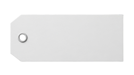 Isolated gift tag blank white paper label for retail and packaging design, clean product accessory isolated on white and transparent background, PNG commercial craft supply