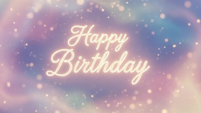 Elegant happy birthday text animation against soft abstract background