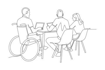 People with disabilities in business concept one-line drawing
