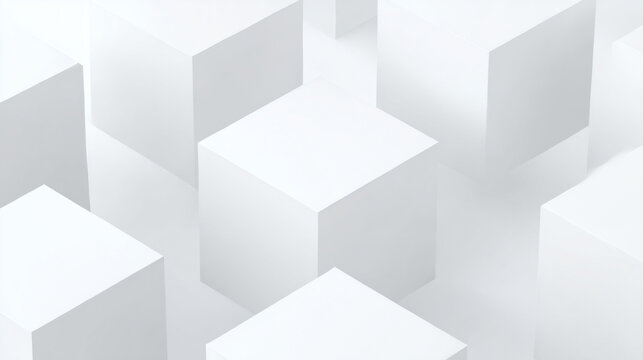 Clean abstract pattern of three dimensional white cubes forming a geometric grid on a light background ideal for corporate presentations technology branding finance visuals UI UX interfaces and modern