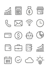 Web business and finance vector icon set with computer, money, communication, and office design illustrations