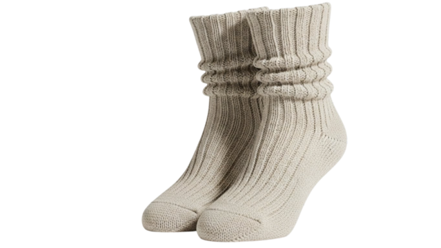Winter apparel cozy socks with knit texture, soft warm textile accessory for cold season comfort, isolated on white and transparent background, PNG high detail clothing product
