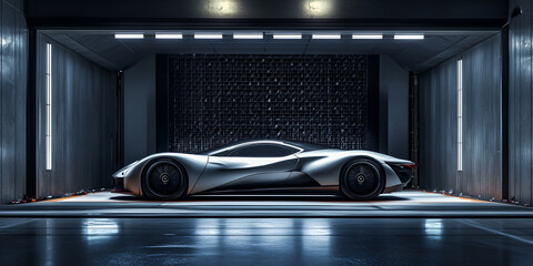 Futuristic Concept Supercar in Wind Tunnel Aerodynamic Testing
