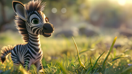 Naklejka premium Adorable Baby zebra with fluffy striped fur