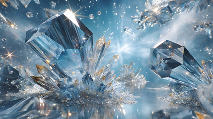luxury icy glow fine art texture Glittering crystalline structures in a magical setting. macro frozen crystal sculpture detail blue luminous ice abstract background
