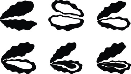 Set of Minimalist black oyster shell seafood silhouette vector icon © Vector.com