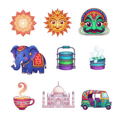 Colorful Hand-Drawn Indian Culture and Travel Icon Set