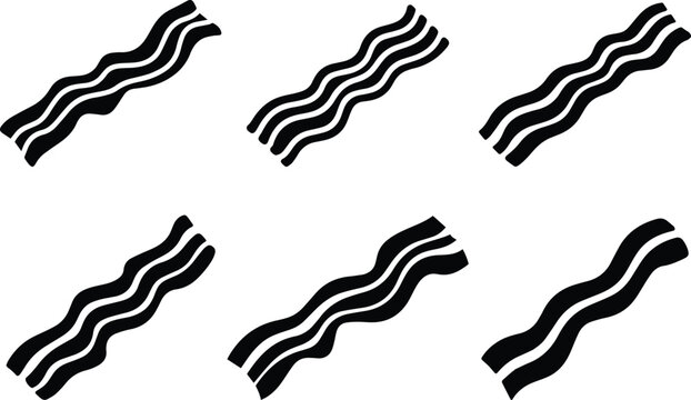 Set of Minimalist black wavy bacon strip meat silhouette vector icon