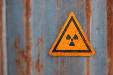 Hazard Toxic Signage concept. Warning sign on rusty metal surface indicating radiation hazard.