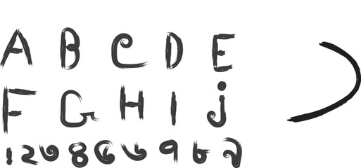Handwritten alphabet and numbers with a brush stroke effect
