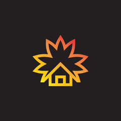 home outline leaf shape simple geometric gold logo vector