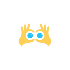 binocular eye look symbol fun gesture with hand symbol logo vector