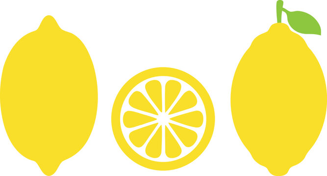 Lemon cut slices vector set. Whole, half and slice chopped lemon fruit, Yellow lemon slice, vector illustration