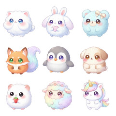 Obraz premium Cute Fluffy Chibi Animals Set Vector Illustration