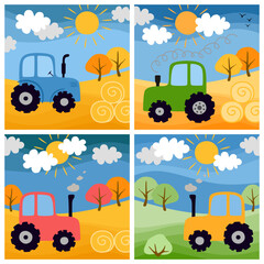 Collection of square cards with tractors.