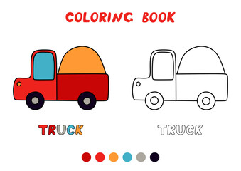 Coloring book with truck. Simple task for children - color according to the sample