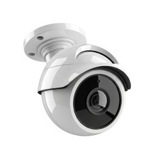 Modern outdoor surveillance security camera device isolated on white background