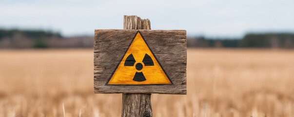 Hazard Toxic Signage concept. Warning sign in a field indicating radiation hazard.