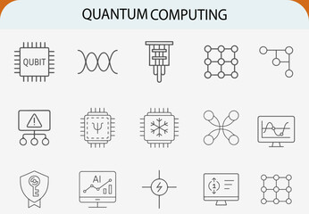 quantum computing technology line icon set, security science vector symbols