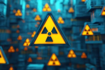 Hazard Toxic Signage concept. Radiation symbol in a futuristic, abstract digital environment.