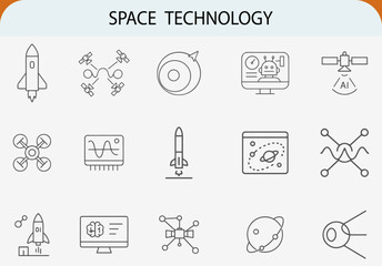space technology minimal line icon set, future innovation vector design