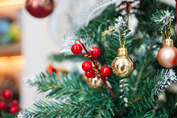 Holiday decorations winter wonderland christmas tree indoor space close-up view festive spirit