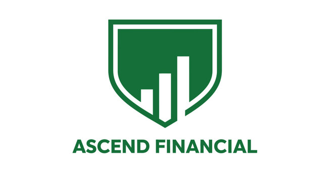 Ascend Financial logo featuring a green shield with a graph inside. - Powered by Adobe