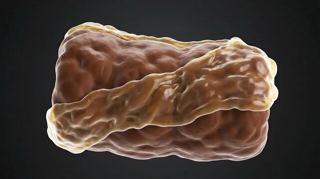 3D Medical Animation of the Thyroid Gland with Brown Tissue and Yellow Capsule on Dark Background Health Visualization for Educational Medical Purposes