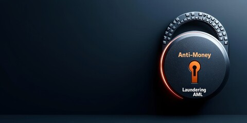 Anti-Money Laundering AML concept Lock symbolizing anti-money laundering regulations.