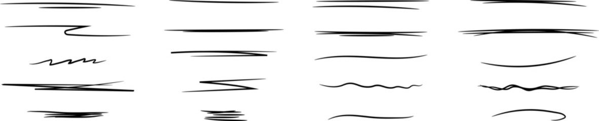 Hand-drawn underline scribbles set with brush strokes for vector design elements