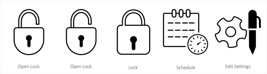 A set of 5 business icon as open lock, lock, schedule