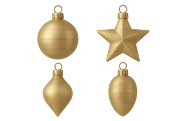 Golden christmas ornaments set celebrating festive holiday season